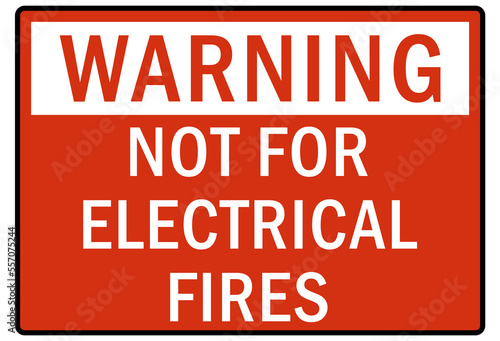 Fire hazard fire extinguisher sign not for electrical fire