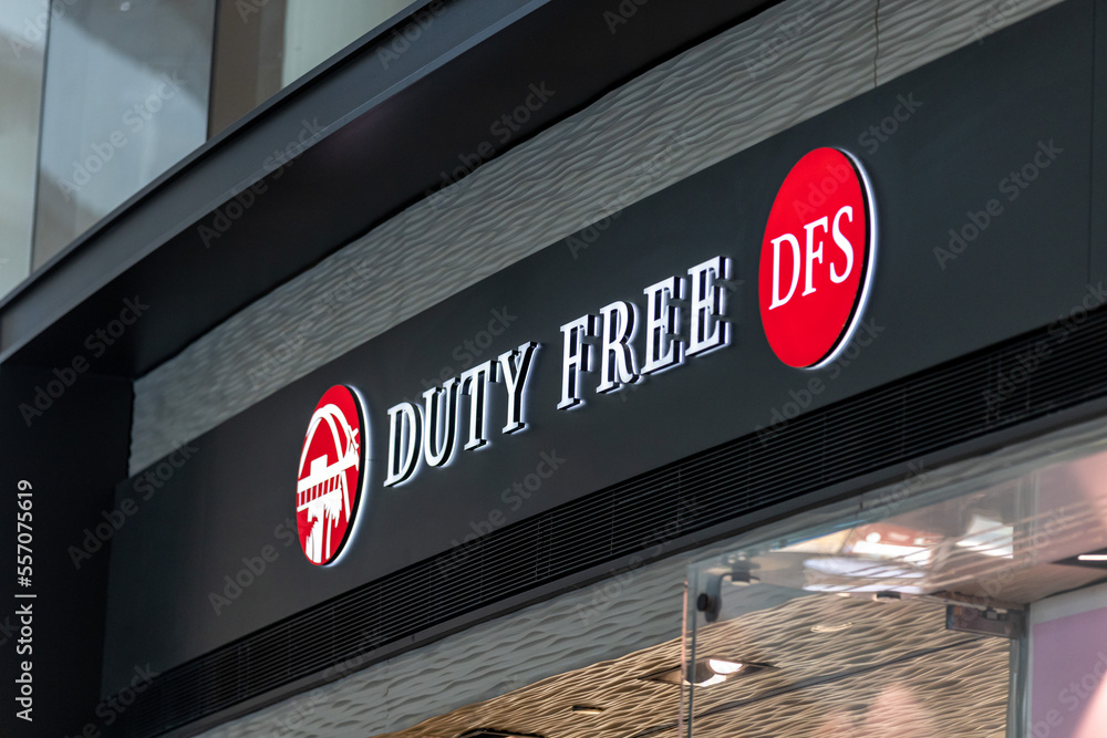 Los Angeles, California \ USA - July 26 2022: Sign and logo of DFS