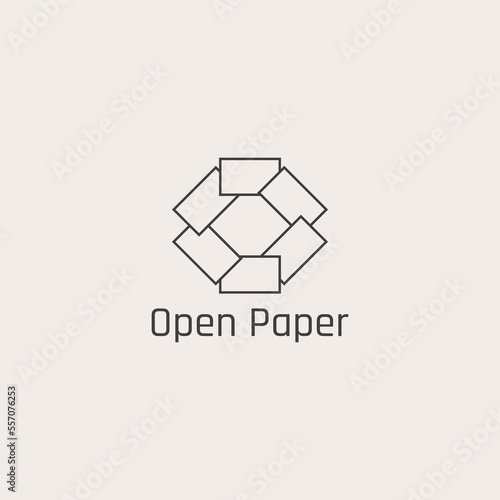 The logo of a combination of several pieces of paper forming the letter O.