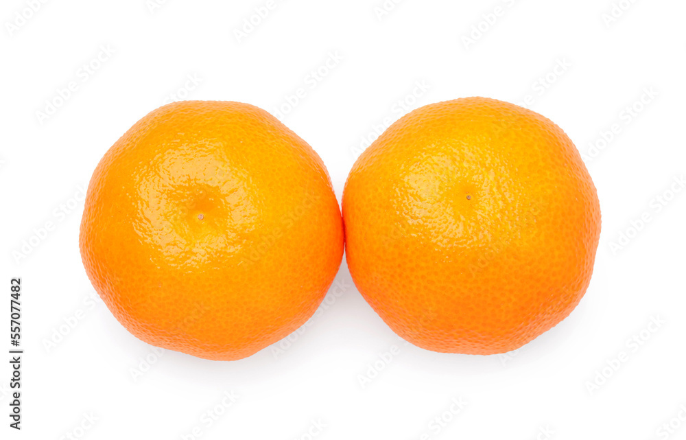 Fresh ripe juicy tangerines isolated on white, top view Fresh ripe juicy tangerines isolated on white, top view