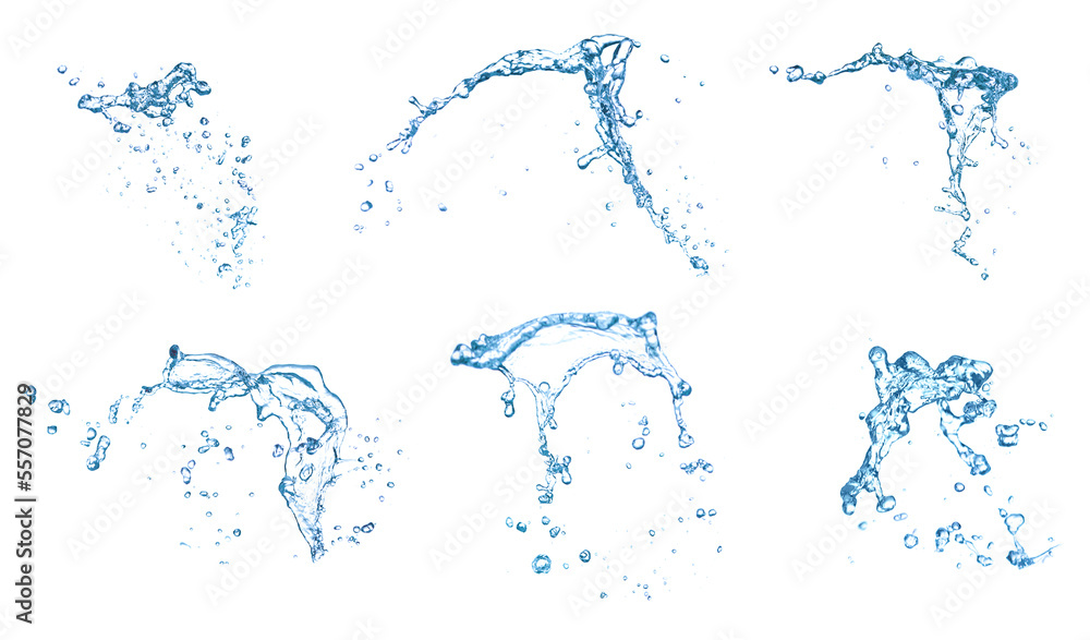 Set with splashes of pure water on white background Set with splashes of pure water on white background