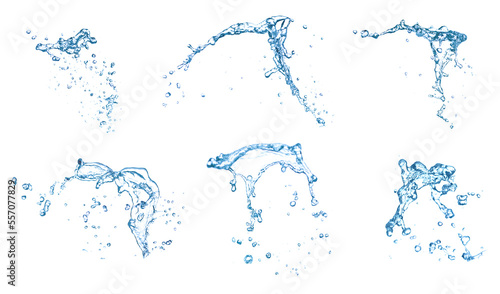 Set with splashes of pure water on white background