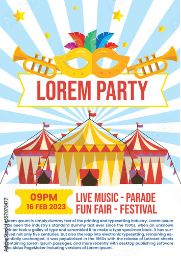 Carnival party poster template in flat design