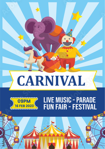 Carnival party poster template in flat design