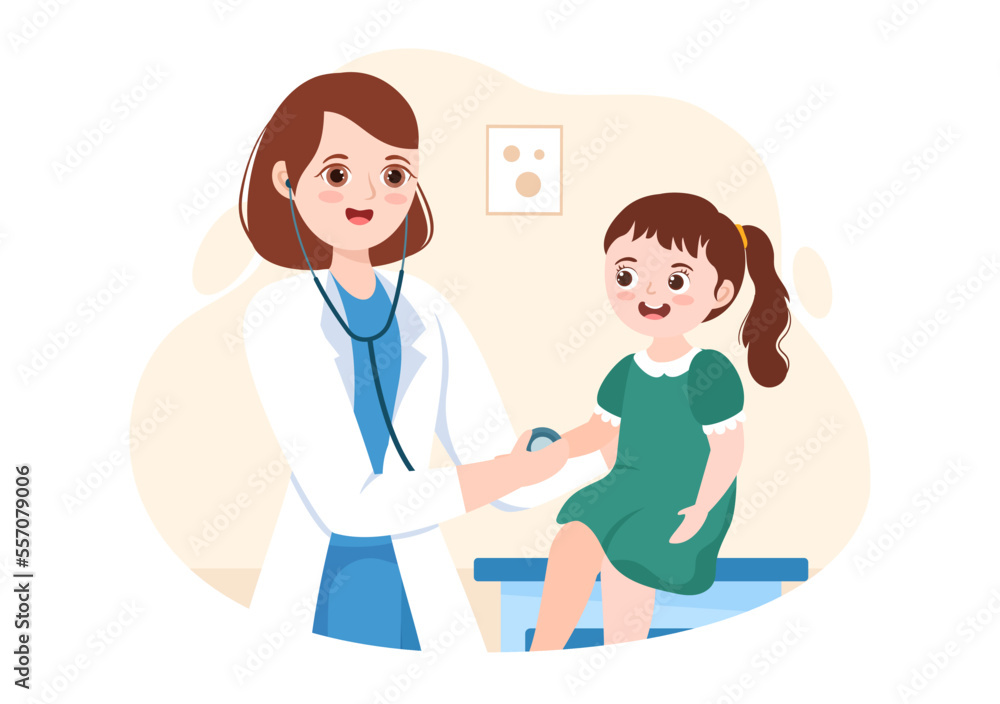 Pediatrician Examines Sick Kids and Baby for Medical Development, Vaccination and Treatment in Flat Cartoon Hand Drawn Templates Illustration Pediatrician Examines Sick Kids and Baby for Medical Development, Vaccination and Treatment in Flat Cartoon Hand Drawn Templates Illustration