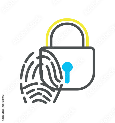 Biometric authorization colorful icon. Fingerprint on lock. Interface for programs, software and applications, identity verification and access to profile or account. Cartoon flat vector illustration