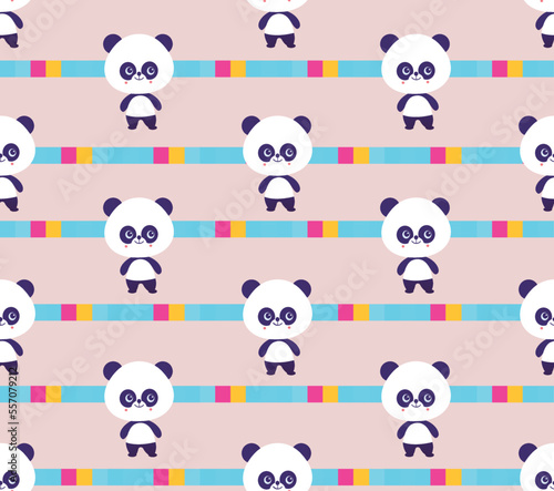 Seamless pattern e Panda with Rainbow Stripe, for Children textile