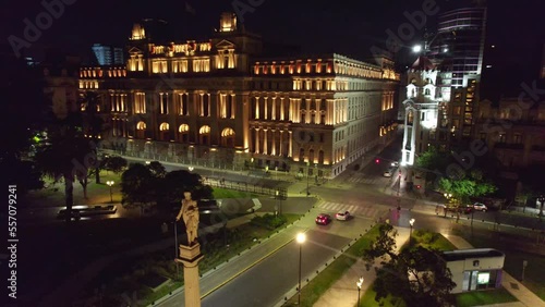 Aerial view of Palace of Justice of the Nation and Statue of Lavalle at night. Buenos Aires, Argentina.  photo