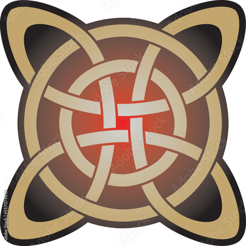 Vector gold and red celtic knot. Ornament of ancient European peoples. The sign and symbol of the Irish, Scots, Britons, Franks.
