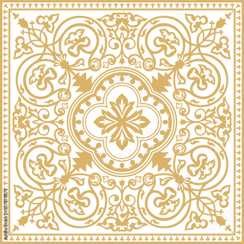 Vector golden square byzantine ornament. Tiles of ancient Greece and the Eastern Roman Empire. Decoration of the Russian Orthodox Church..