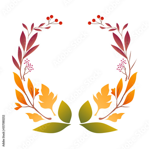 Hello autumn hand drawing calligraphy with flower wreath leaf Autumn, for content online or web, banner and template, Simple cartoon flat style. illustration 