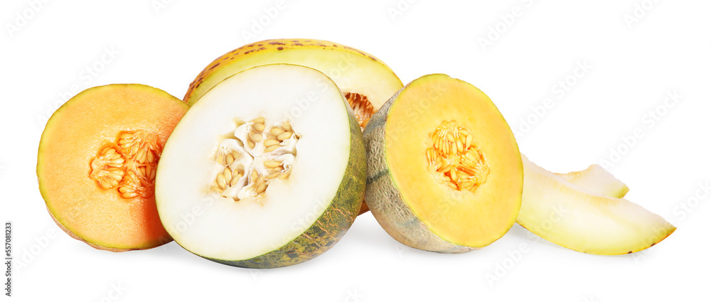 Tasty colorful ripe melons on white background Tasty colorful ripe melons on white background