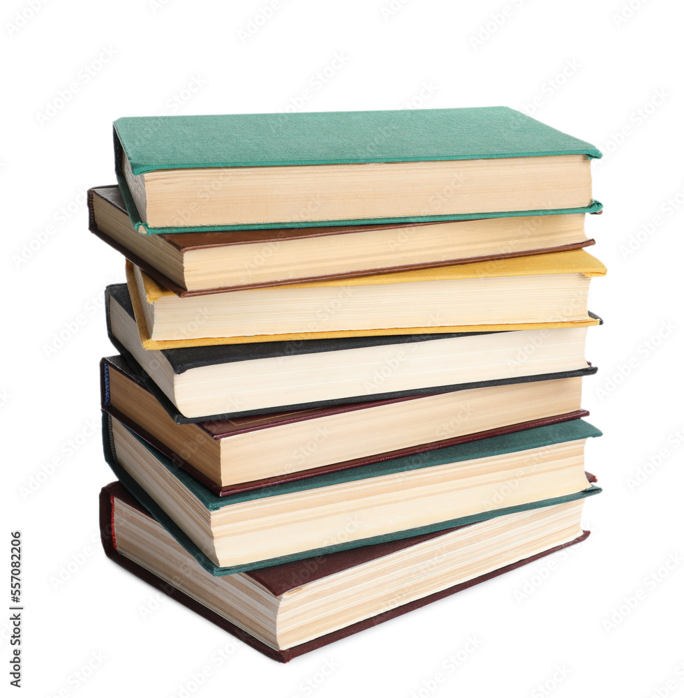 Stack of many old hardcover books isolated on white Stack of many old hardcover books isolated on white