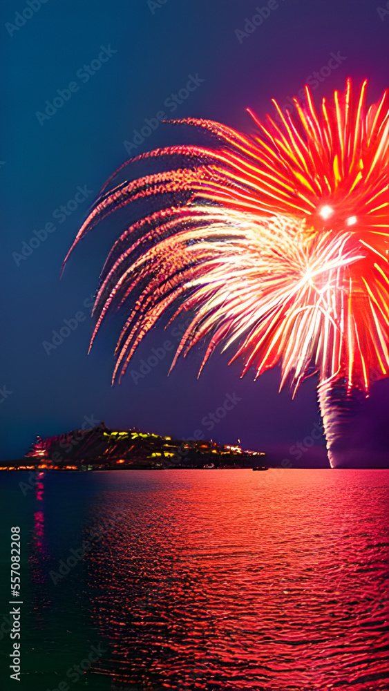 celebration of the new year, firework over the sea