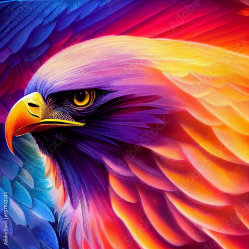 cute animal little pretty colorful eagle portrait from a splash of watercolor illustration