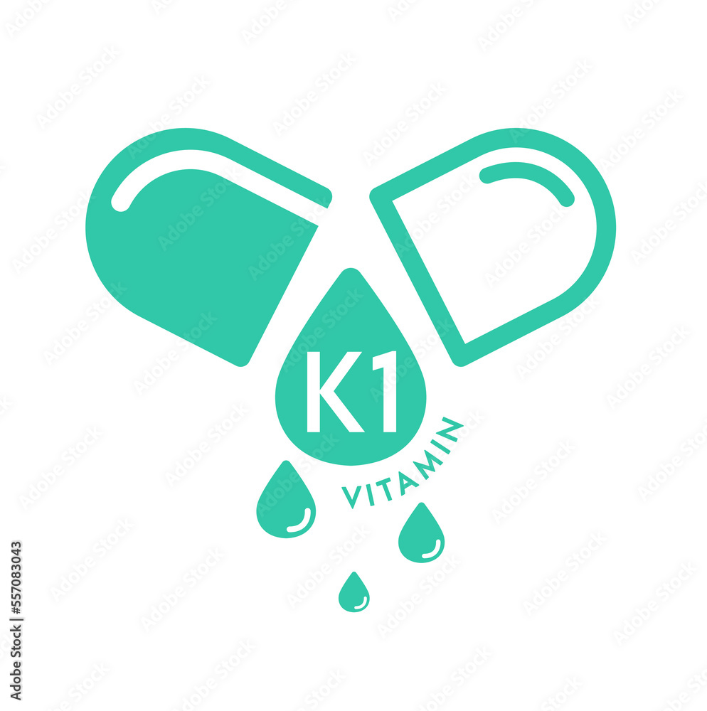 Vitamin K1 icon in capsule green form simple line isolated on a white background. Design for use on web app mobile and print media. Medical symbol concept. Vector EPS10 illustration. Vitamin K1 icon in capsule green form simple line isolated on a white background. Design for use on web app mobile and print media. Medical symbol concept. Vector EPS10 illustration.