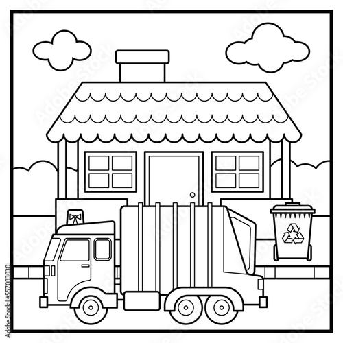 Coloring page of garbage truck