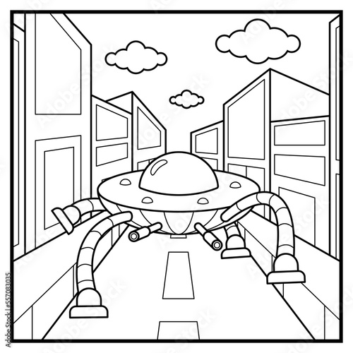 Coloring page of alien invasion