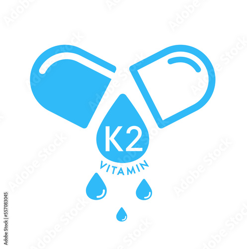 Vitamin K2 icon in capsule blue form simple line isolated on a white background. Design for use on web app mobile and print media. Medical symbol concept. Vector EPS10 illustration.