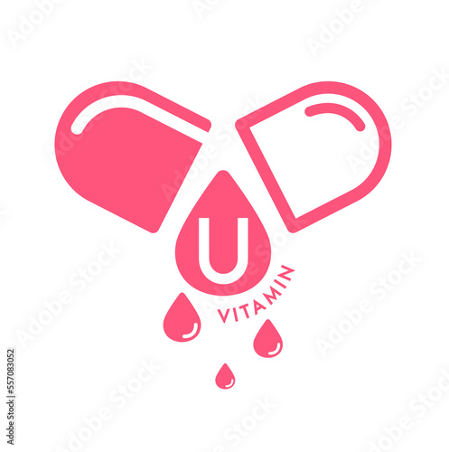 Vitamin U icon in capsule pink form simple line isolated on a white background. Design for use on web app mobile and print media. Medical symbol concept. Vector EPS10 illustration.