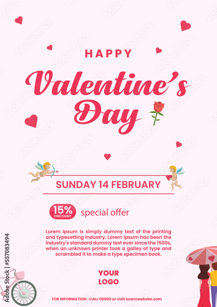 Pink and red flat illustration romantic valentine's day greeting card