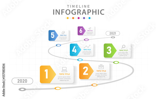 Infographic template 6 Steps Modern Timeline diagram with roadmap.