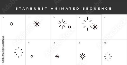 Starburst animated sequence. 10 image series to create animated gif. Fireworks. Sparkle. Graphic element for animation. photo