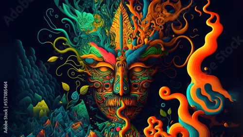 Fototapeta na wymiar abstract colorful fluorescent neon psychedelic background, neural network generated art