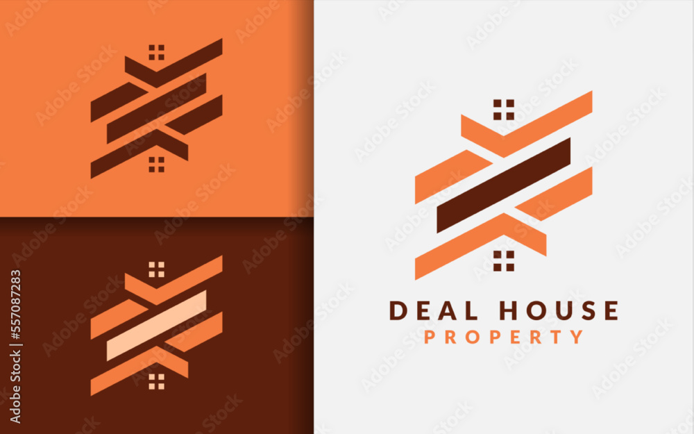 This image features an abstract geometric house logo concept design, suitable for use in branding and marketing materials for a building or architecture business.