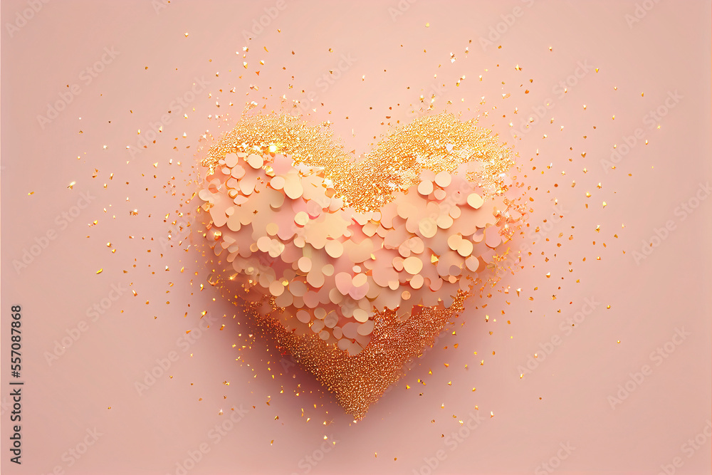 Fototapeta premium Golden flying heart shaped sparkles