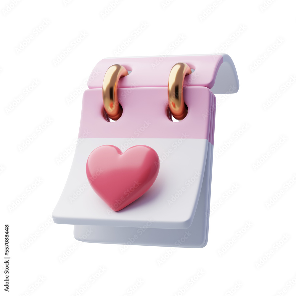 3d Valentine's Day Paper Calendar, Notes Reminder, Anniversary, Valentine's Day Concept. 3d Valentine's Day Paper Calendar, Notes Reminder, Anniversary, Valentine's Day Concept.