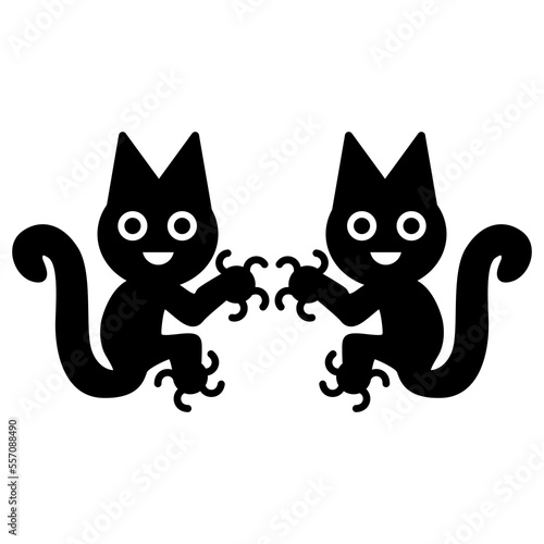 Symmetrical design with two fantastic animals. Cat or squirrel. Paracas textile. Native American ethnic art of ancient Peru. Black and white silhouette.