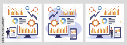 Digital marketing strategy team. Content manager. Flat cartoon character graphic design. Landing page template,banner,flyer,poster,web page