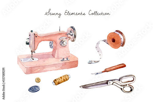 Watercolor sewing elements collection