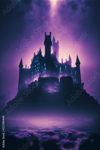 Ancient mist castle at night