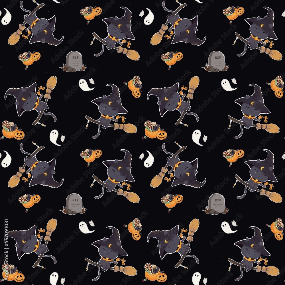 halloween patterns witch cat riding on broom pumpkin candy ghost grave halloween patterns witch cat riding on broom pumpkin candy ghost grave