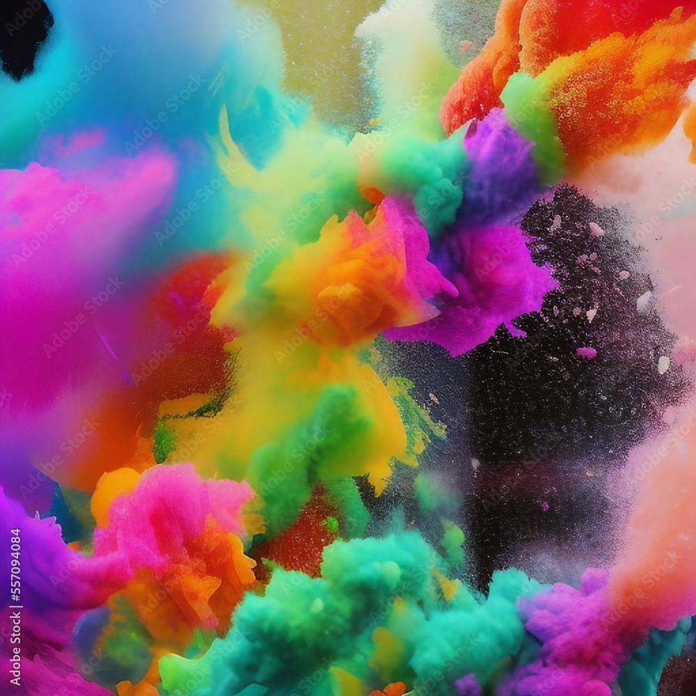 Bright, colorful powder explosion on white background. Generative AI Bright, colorful powder explosion on white background. Generative AI