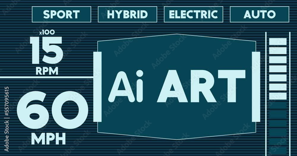 Futuristic Car Dashboard with Ai Art Text. Digital Graphical User Interface Animation. Futuristic Car Dashboard with Ai Art Text. Digital Graphical User Interface Animation.