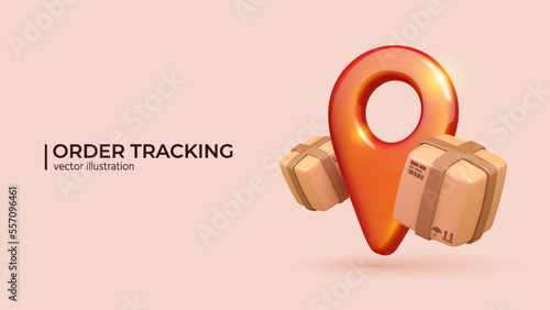 3D Online delivery tracking concept. Realistic 3d Design of Fast respond delivery package shipping on mobile. Online order tracking in Trendy colors. Vector illustration in cartoon minimal style.