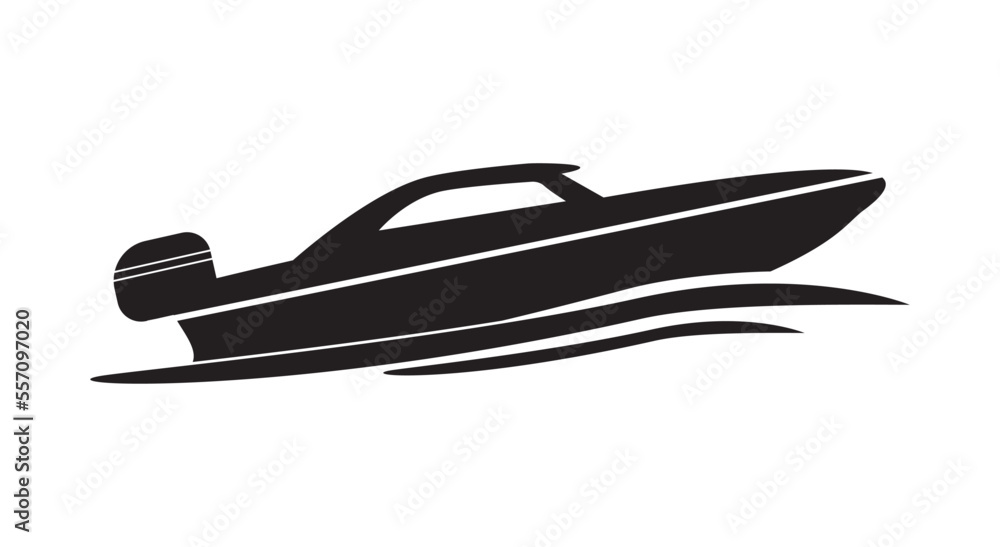 Speed boat icon vector illustration, black on white background Speed boat icon vector illustration, black on white background