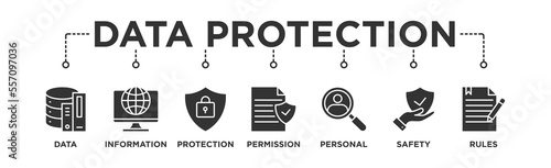 Data protection banner web icon vector illustration concept with icon of data, information, protection, permission, personal, safety and rules