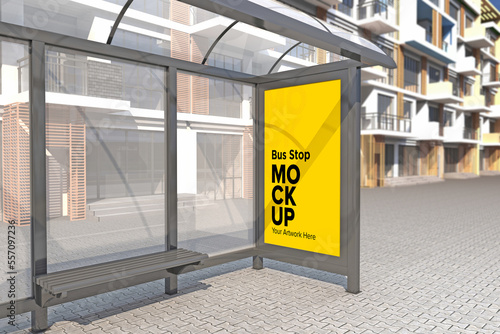 Bus Stop Billboard Bus Shelter Sinage Mockup 3d rendering