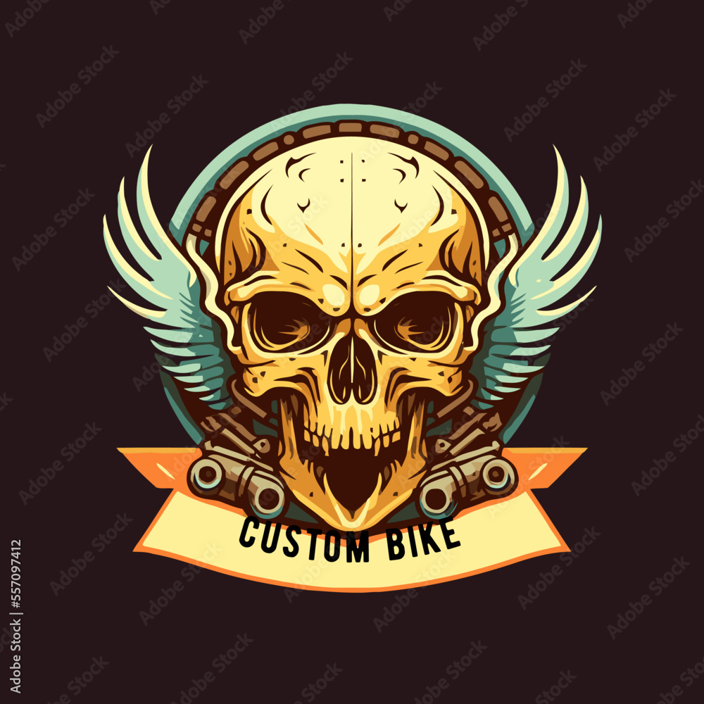 Fototapeta premium skull head biker badge logo vector illustration