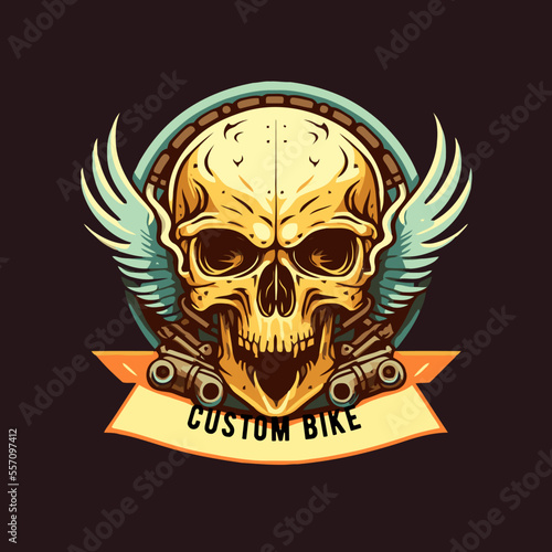 skull head biker badge logo vector illustration