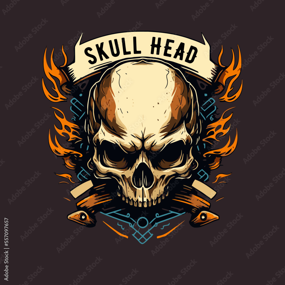Fototapeta premium skull head biker badge logo vector illustration
