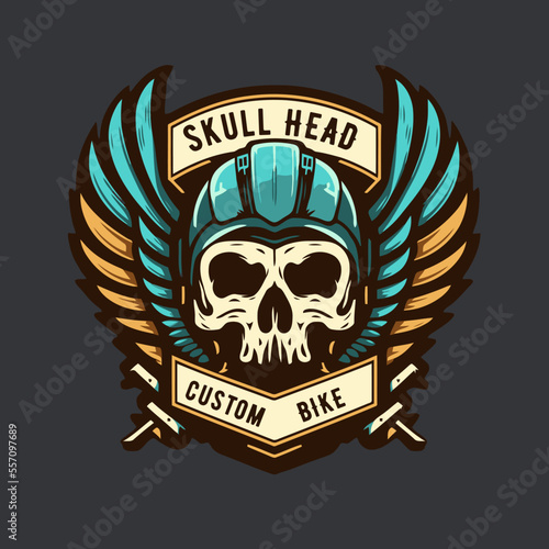 skull in the retro biker helmet vintage motor custom Motorcycle Rider style
