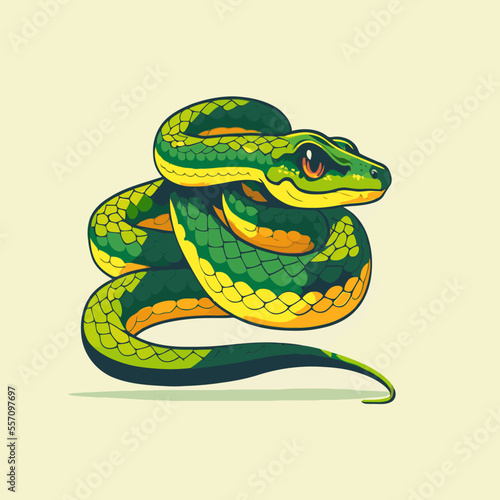 Green snake crawling character logo mascot badge in cartoon style