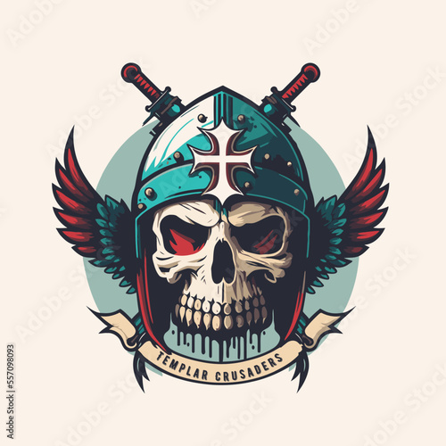 knight templar crusaders skull head logo mascot vector illustration