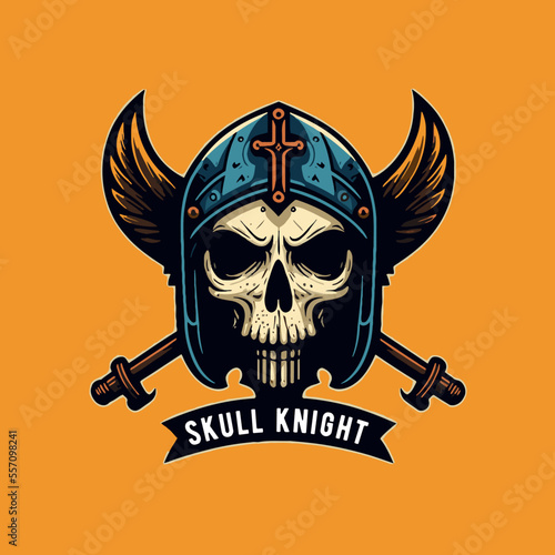 Vector illustration of knight templar crusaders skull head logo