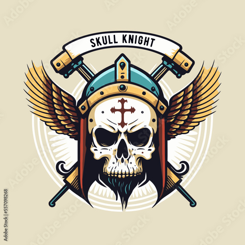 knight templar crusaders skull head logo mascot vector illustration